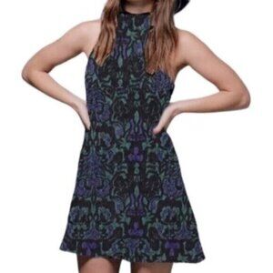 Free People | Women's Amelia Blue Green & Black Jacquard Knit Dress Size Small